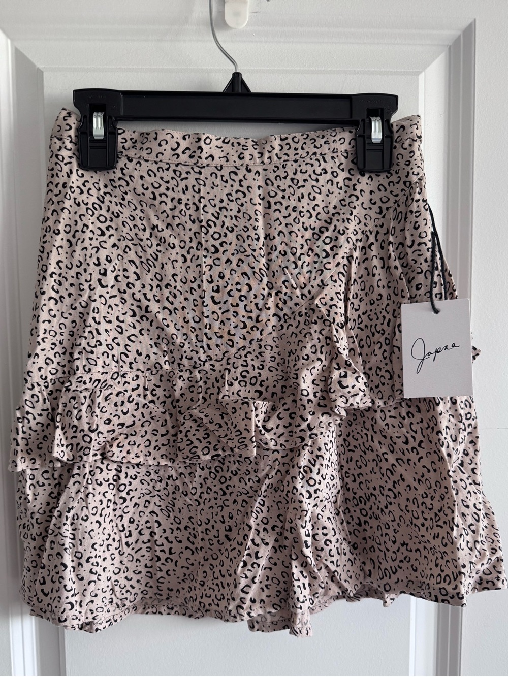 Japna Blush Pink Leopard Print Ruffle Mini Skirt